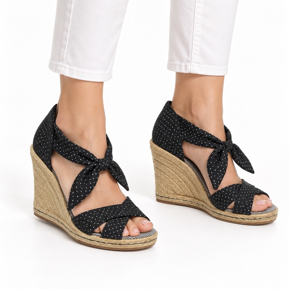 Tommy Hilfiger Vintage Y2K Polka Dot Espadrille Wedge Sandals Women's Size 6
